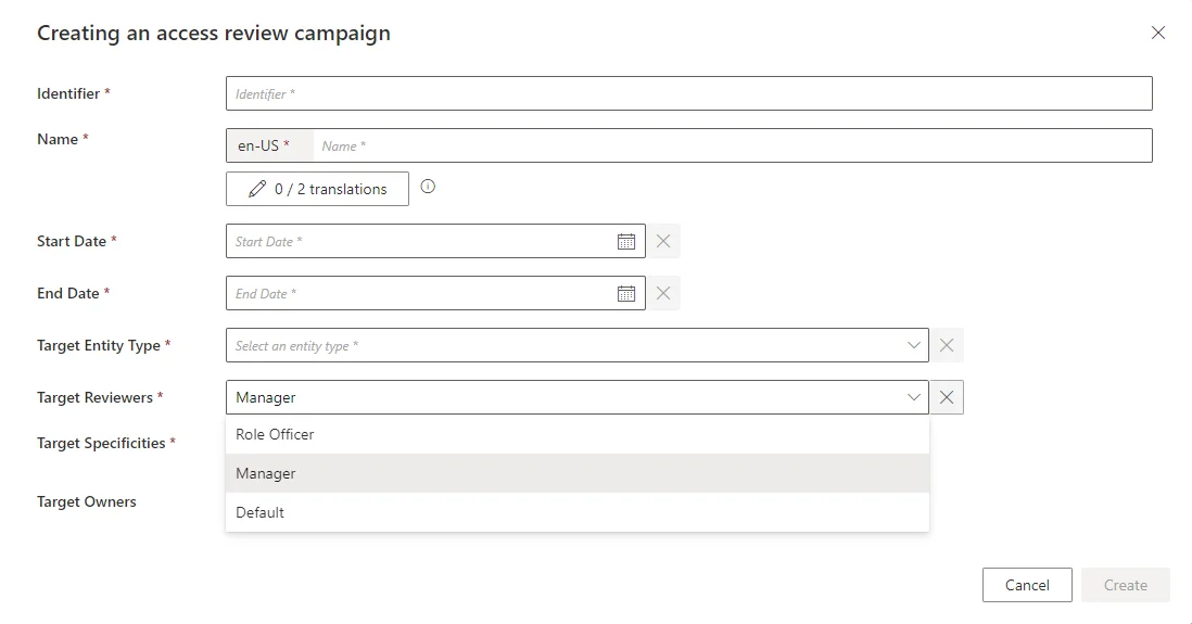 Campaign creation screen with policies
