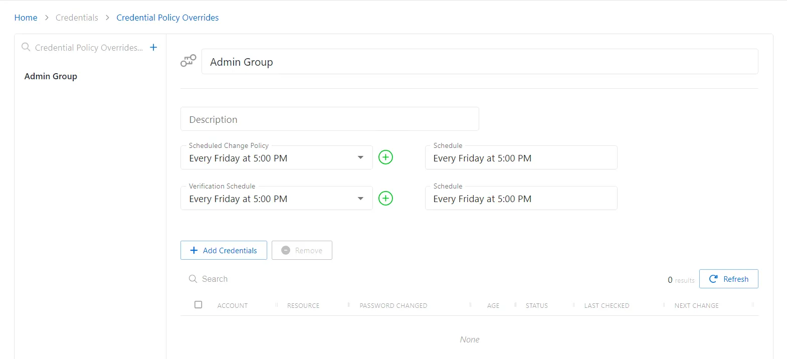Credential Policy Overrides Page