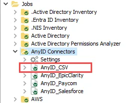 AnyID_CSV Job in the Jobs Tree