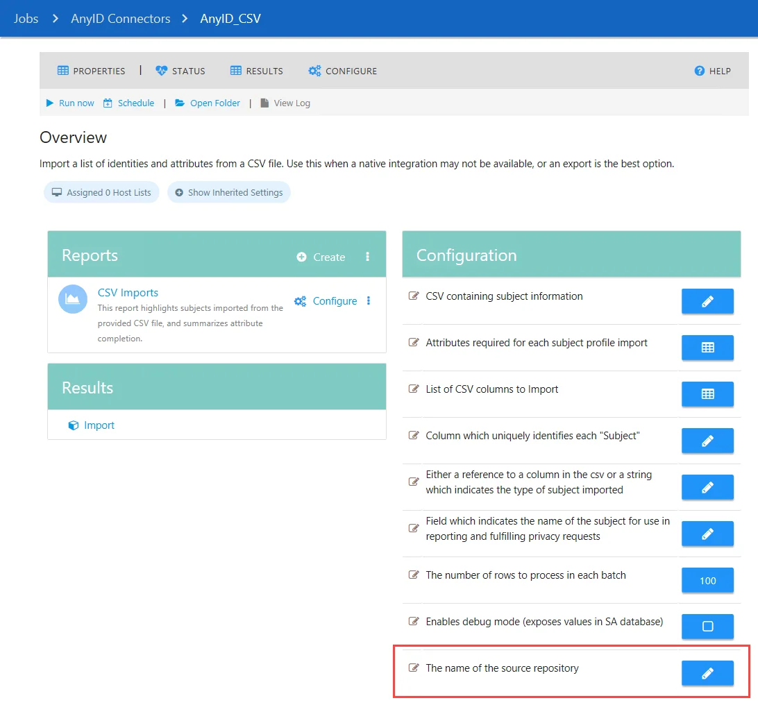  The name of the source repository parameter on the job Overview page