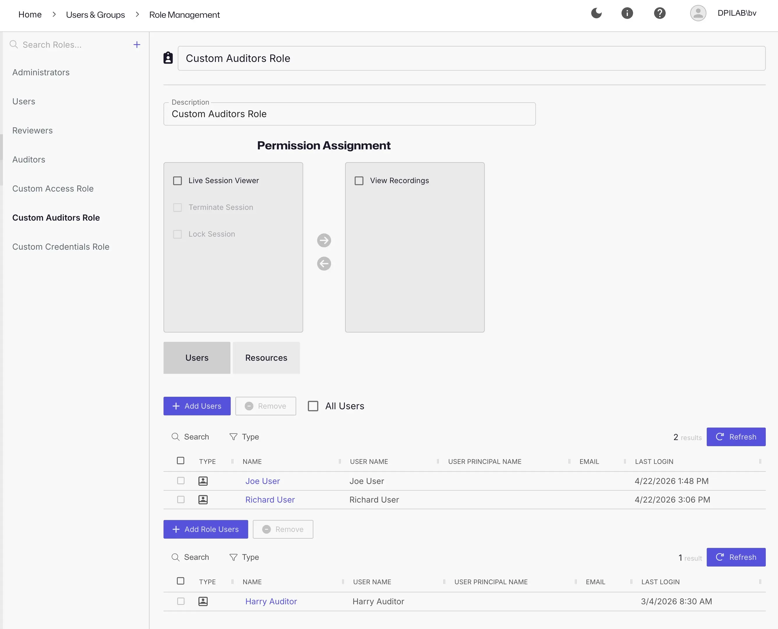 Custome Role Page