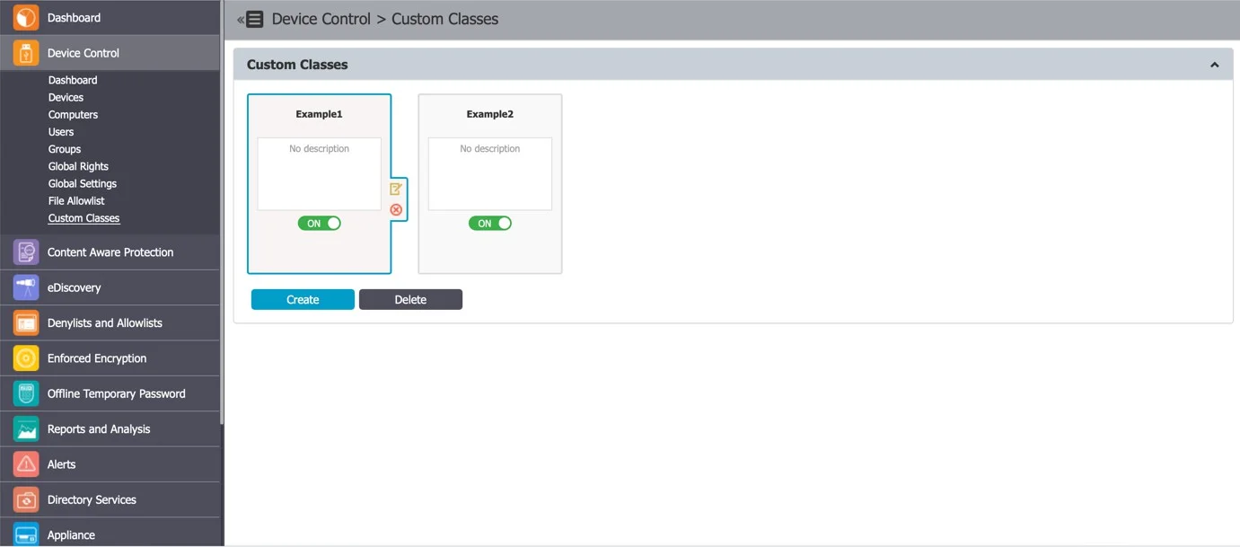 Provides you with the option to create new classes of devices for easier management