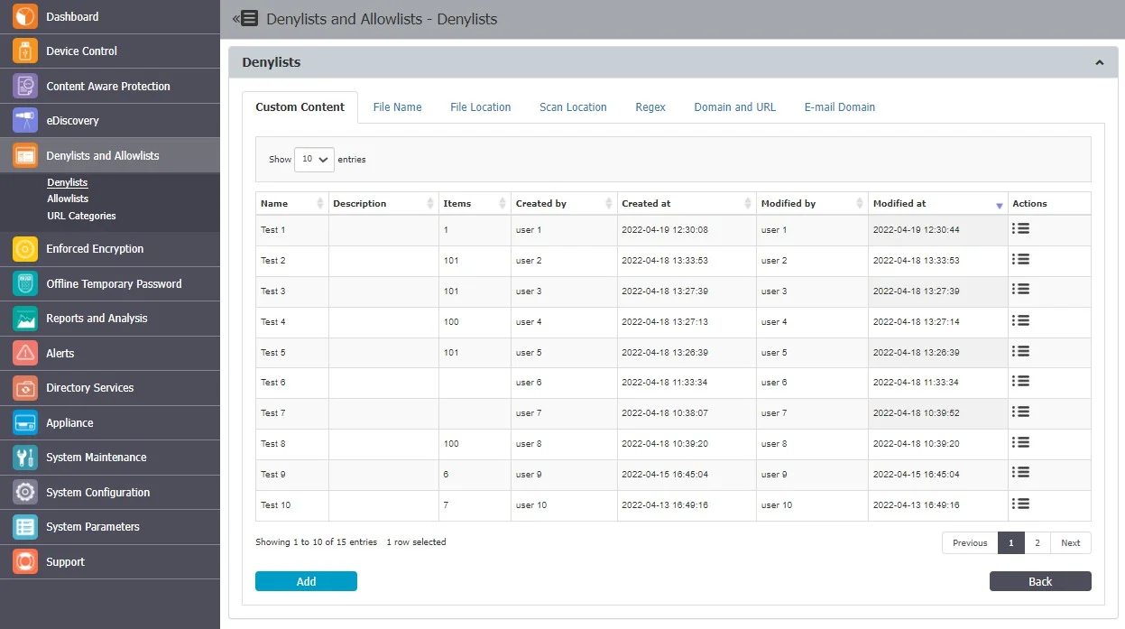 Denylists Custom Content configuration