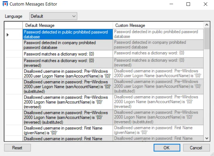 Custom Messages Editor window