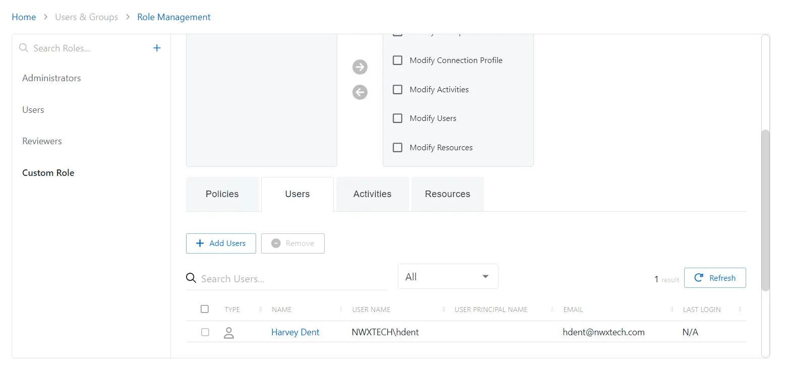 Users Tab for Custom Role