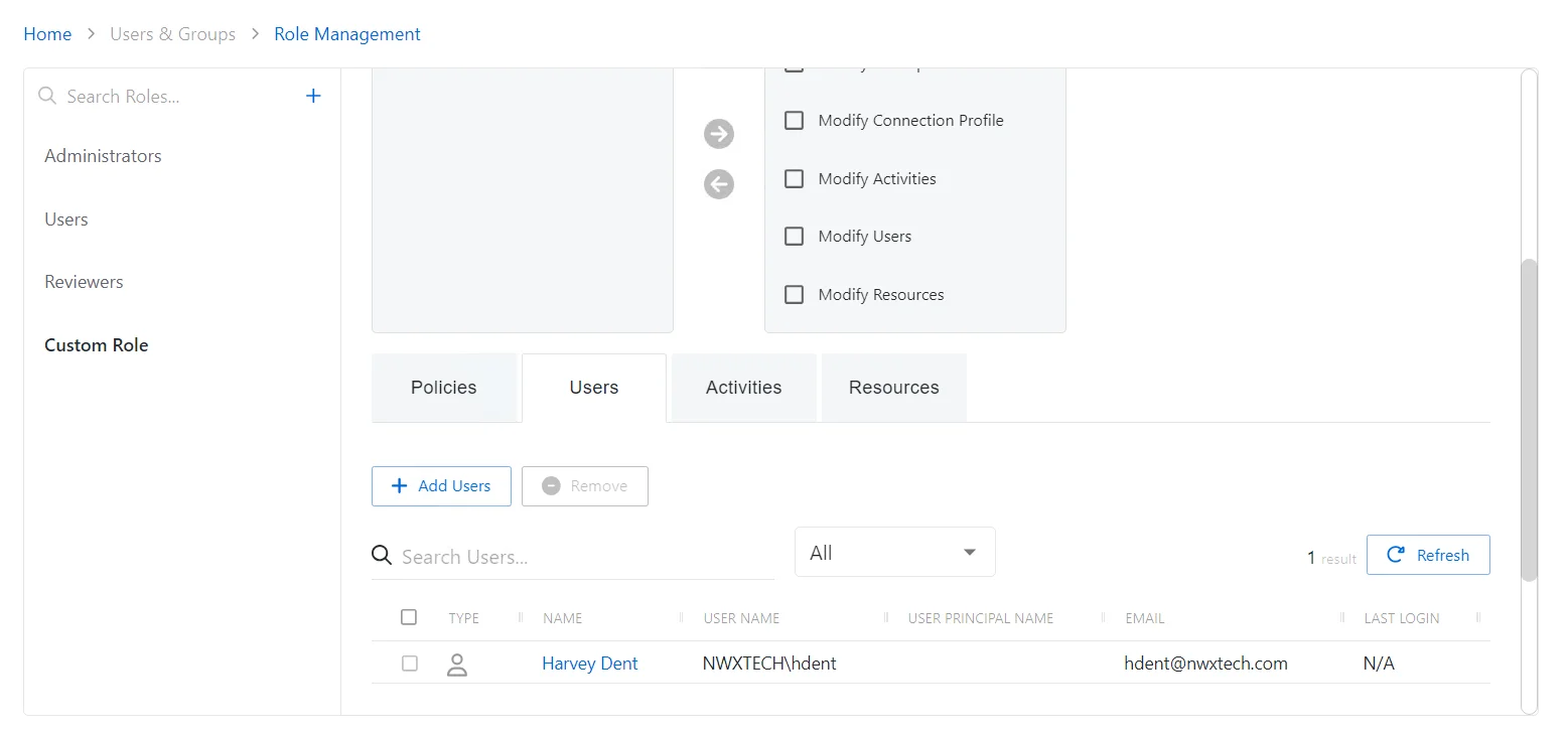 Users Tab for Custom Role