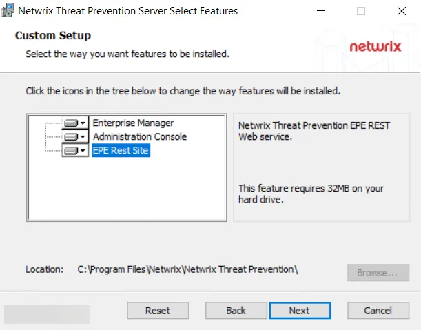 Threat Prevention Server Setup wizard - Custom Setup page
