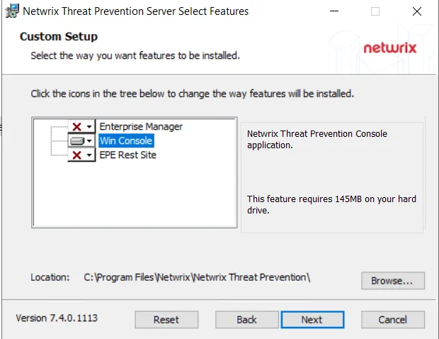 Threat Prevention Server Setup wizard - Custom Setup page