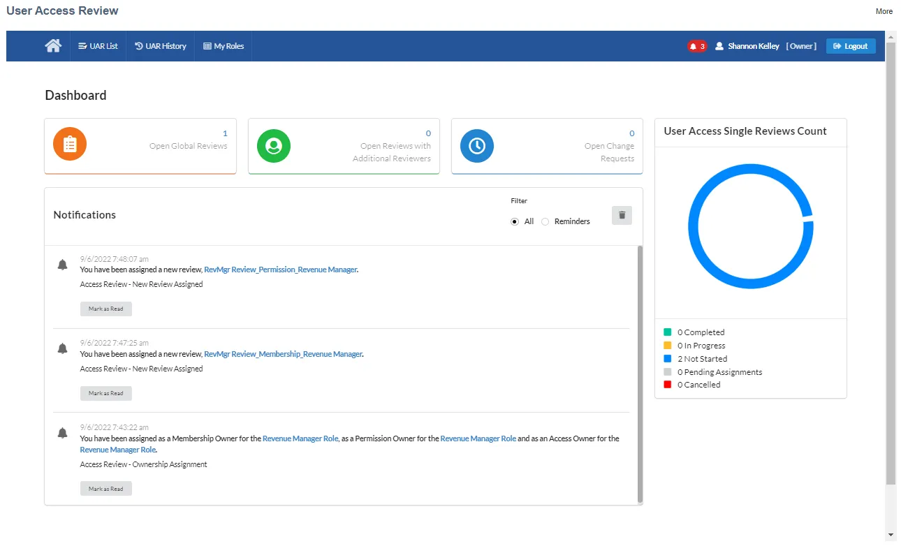 UAR Owner dashboard