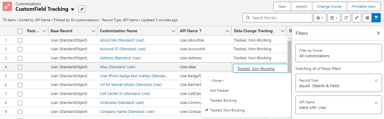 Edit the Data Change Tracking