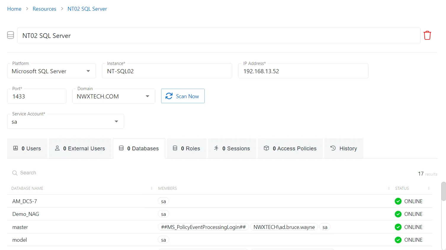 Database Details page