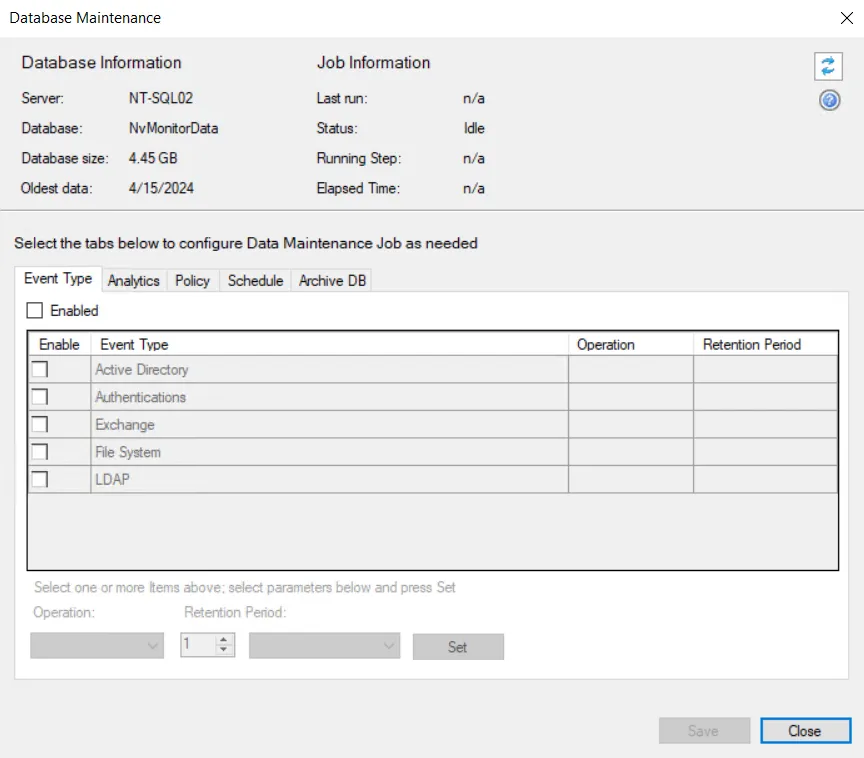 Database Maintenance window