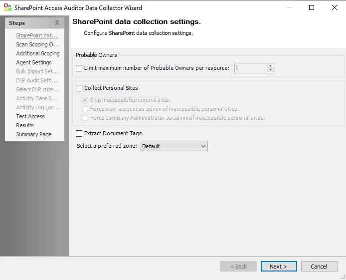SharePoint Data Collection Settings
