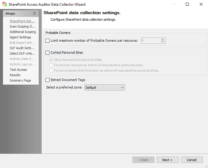 SharePoint Data Collection Settings