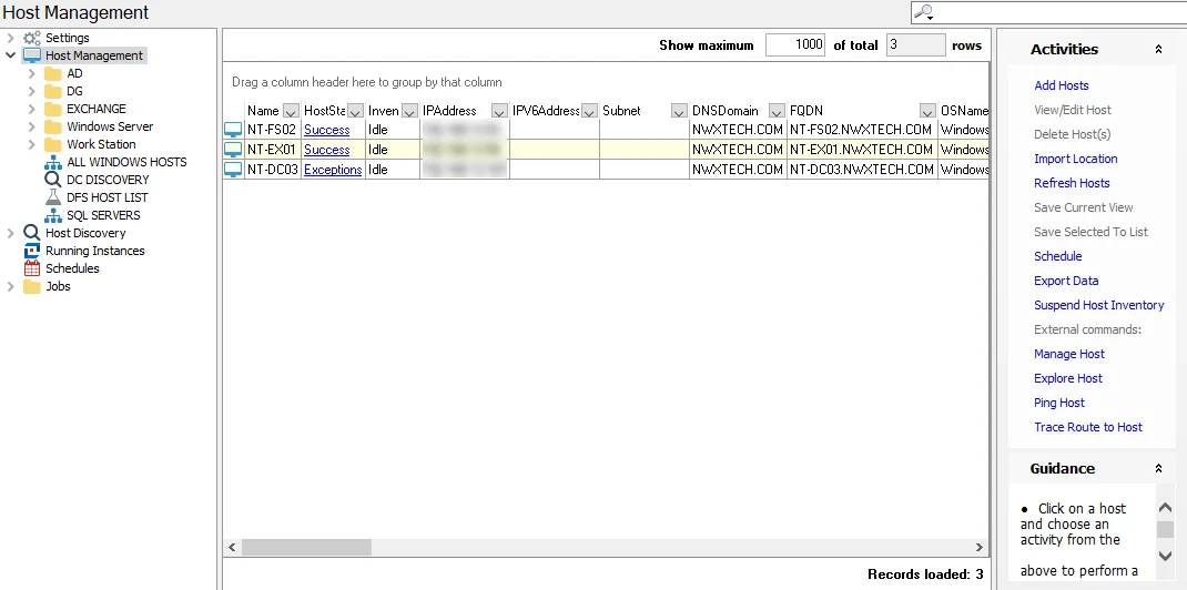 Host Inventory Data Grid