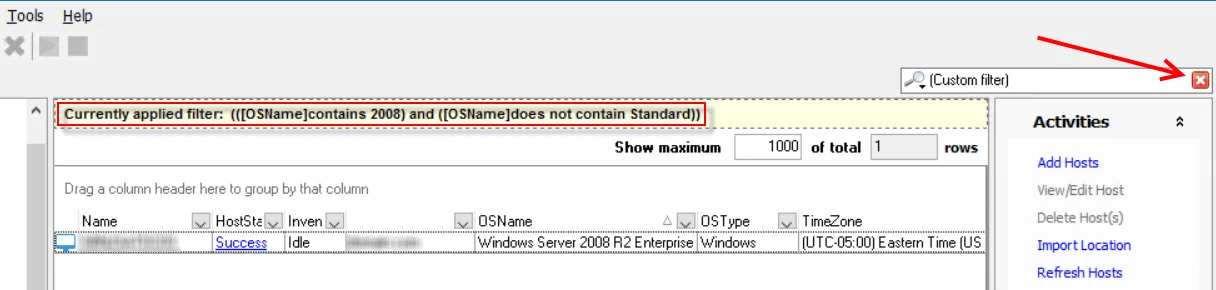 Selected Filter Criteria