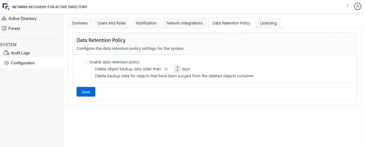 Data Retention Policy Page