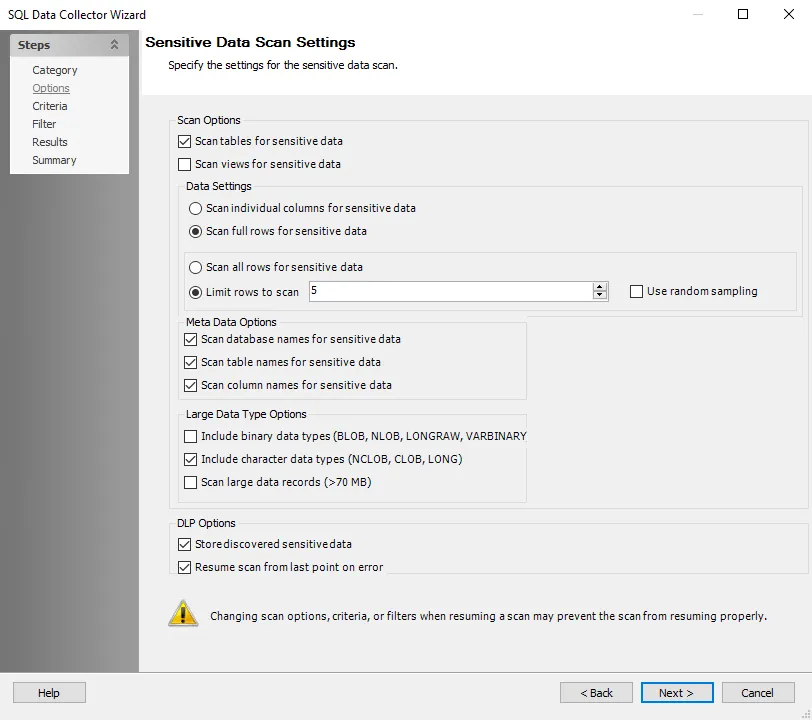 Sensitive Data Scan Settings
