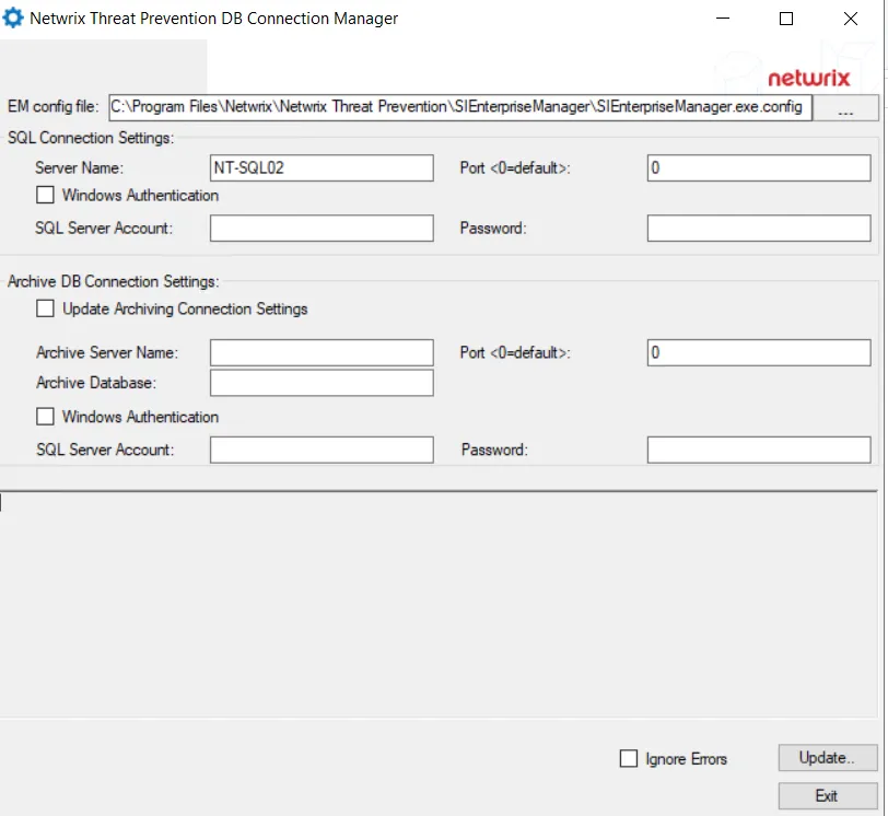 Netwrix Threat Prevention DB Connection Manager wizard