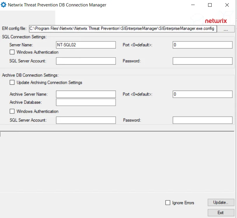 Netwrix Threat Prevention DB Connection Manager wizard