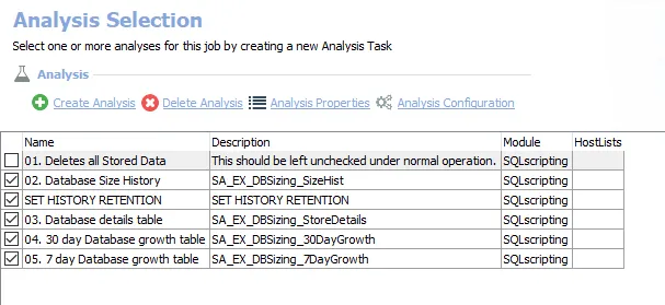 Analysis Tasks for the EX_DBSizing Job