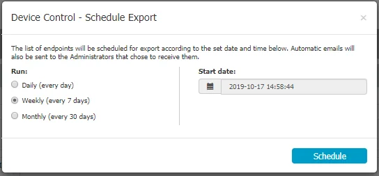 Manual generation of the scheduled export from the Device Control
