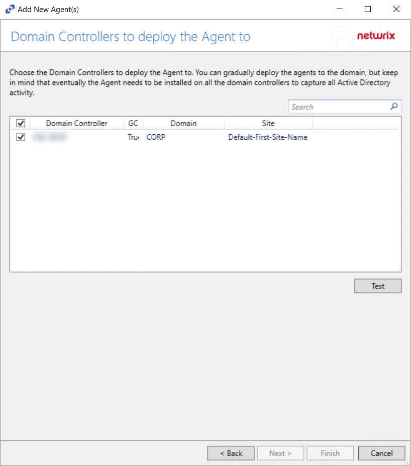 Domain Controllers to Deploy the Agent to page