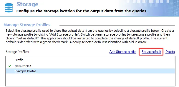 Set as Default option on Storage page