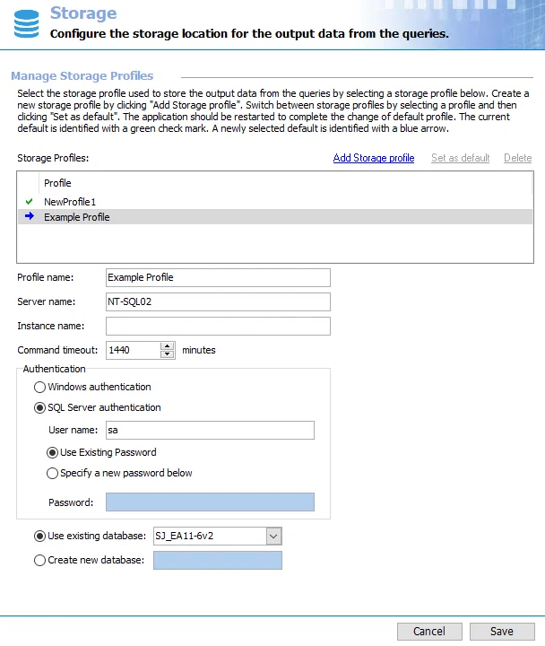Storage page with new default storage profile