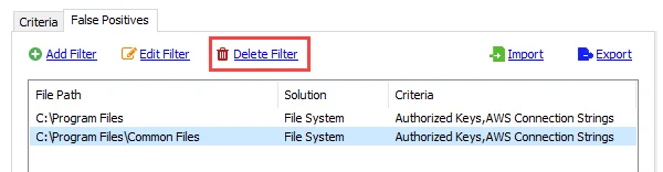 Delete Filter on False Positives tab