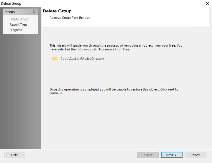 Delete Group wizard page