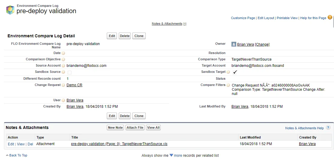 Example Environment Compare Log