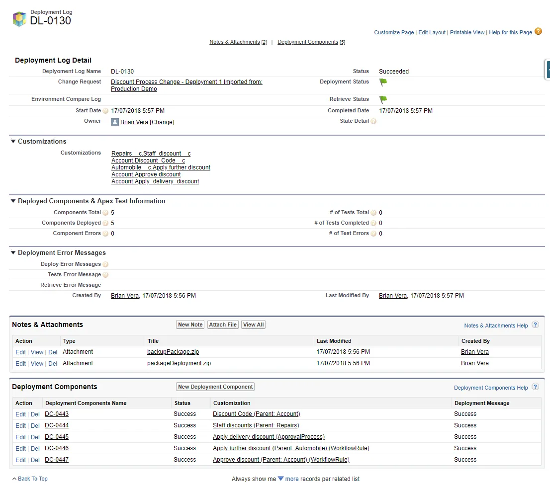 Successful deployment log example