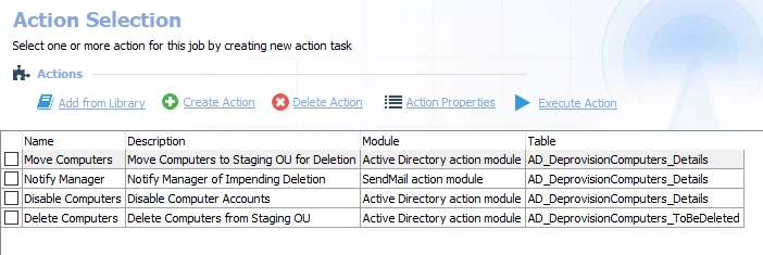 Action Tasks for the AD_DeprovisionComputers Job