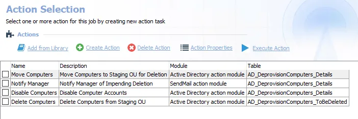 Action Tasks for the AD_DeprovisionComputers Job