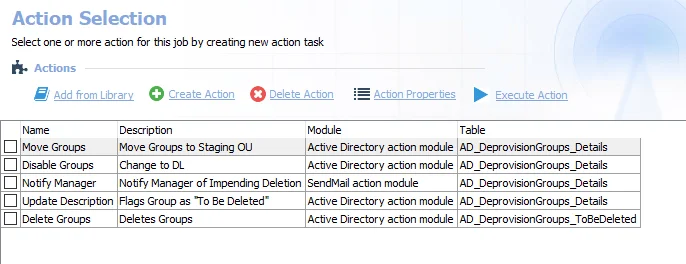 Action Tasks for the AD_DepvisionGroups Job