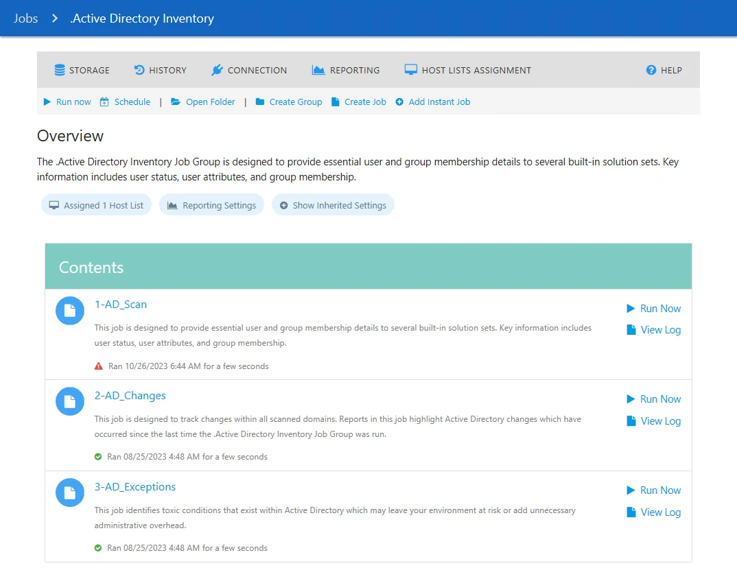 Job Group Description page for a pre-configured job group