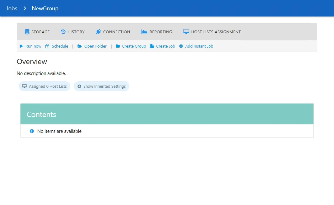 Job Group Description page for a pre-configured job group