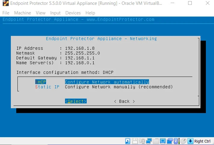 Virtual appliance is now accessible from the conﬁgured IP Address