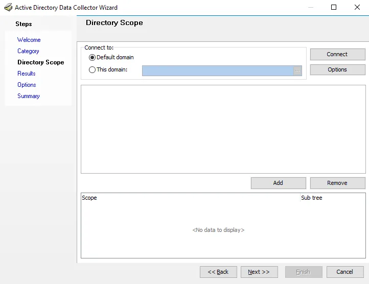 Active Directory Data Collector Wizard Directory Scope page