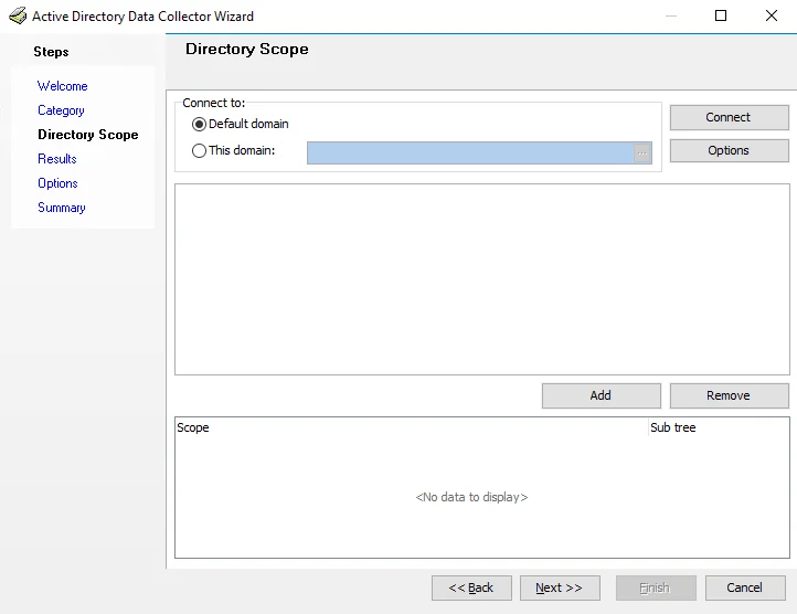 Active Directory Data Collector Wizard Directory Scope page