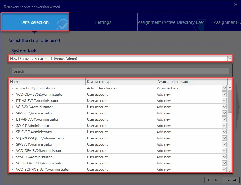 Discovery service conversion wizard 