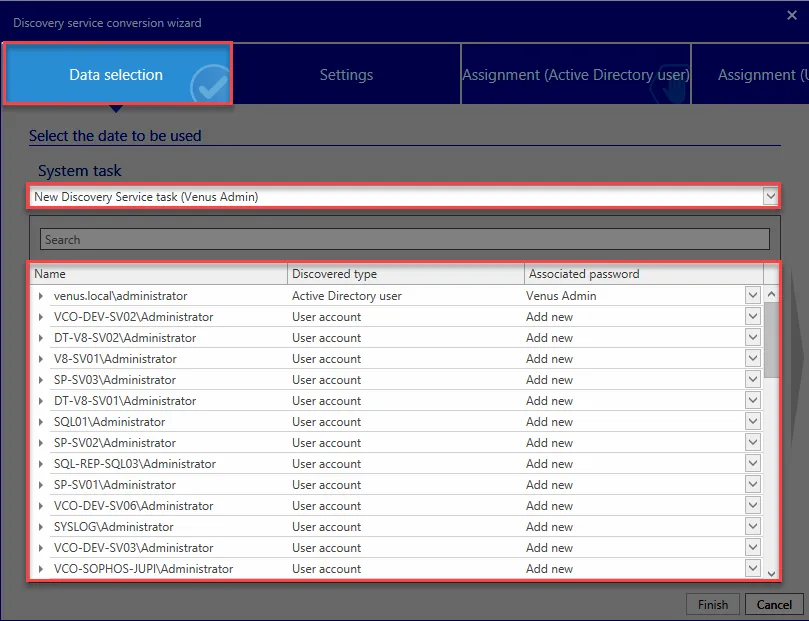 Discovery service conversion wizard 