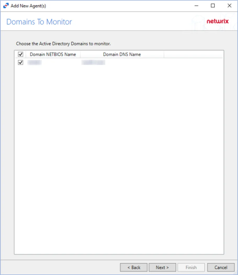 Active Directory Inventory DC Wizard Domains page