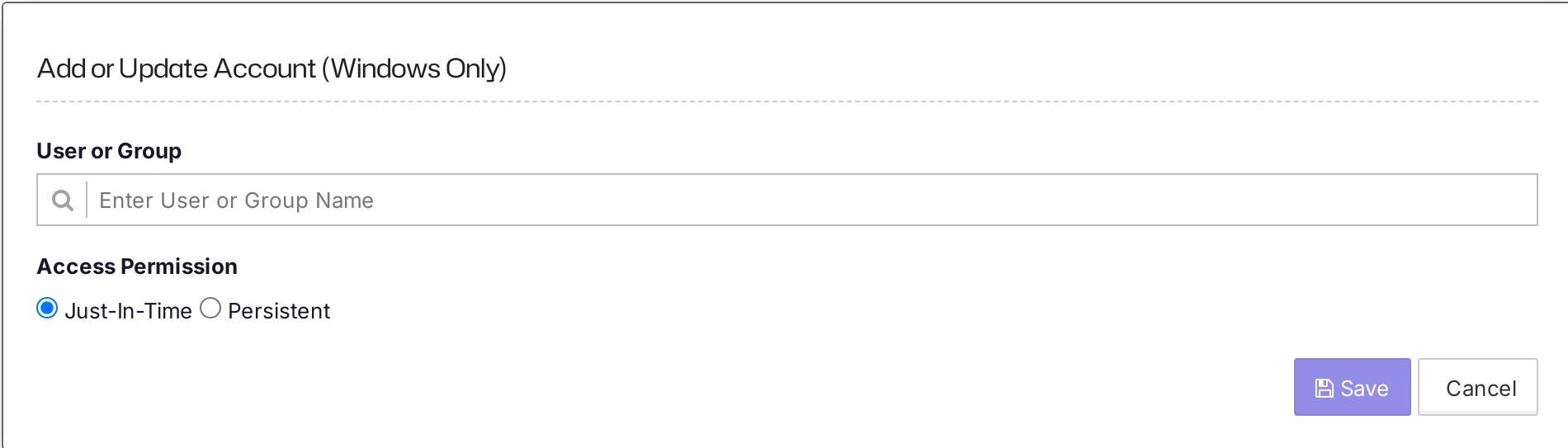 The Add or Update Account bulk action with the Persistent access permission
