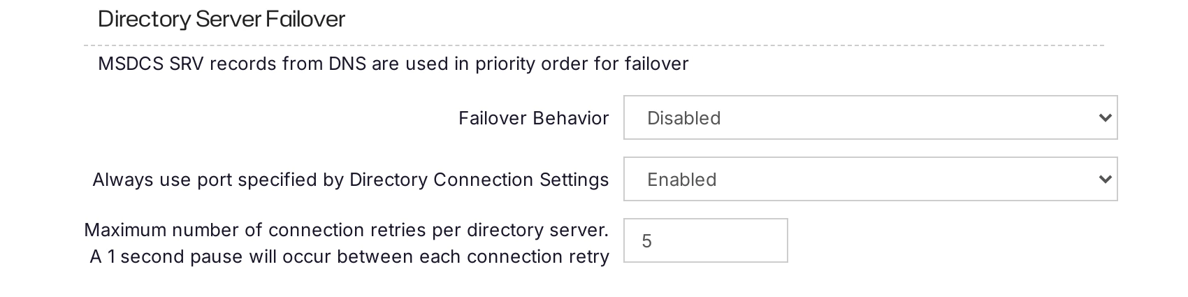 The Directory Server Failover settings of a domain