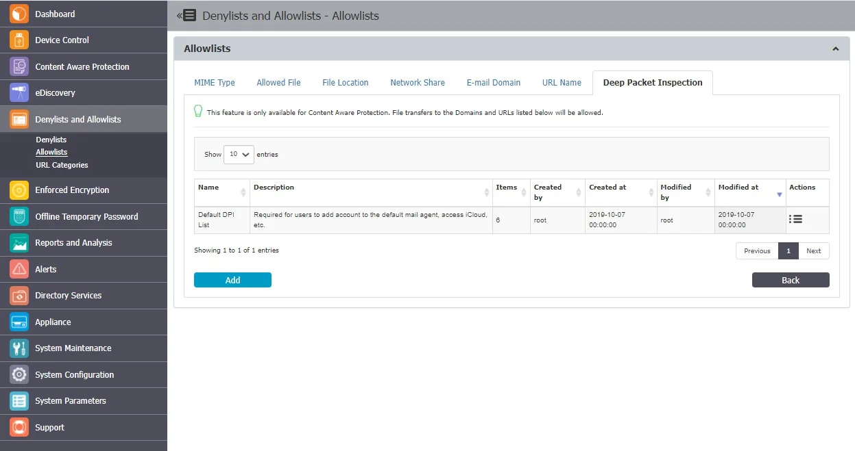 Deep Packet Inspection Allowlists 