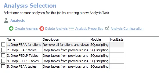FS_DropTables Job Analysis Selection page