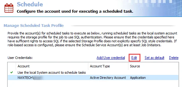 Edit option in the Schedule view