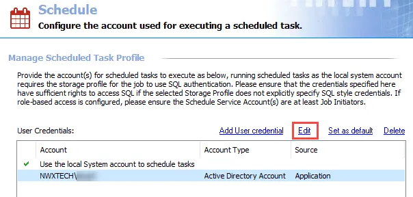 Edit option in the Schedule view